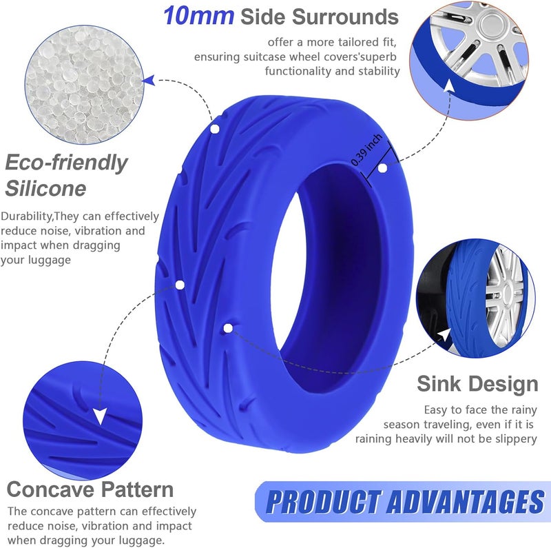 KOVNGE Upgrade Luggage Wheel Covers, 8pcs Suitcases Wheel Protector,Wear-Resistant, Anti-Noise, Silicone Protectors For 2-2.4"Luggage Spinner,Accessories for Travel (Blue) - Image 3